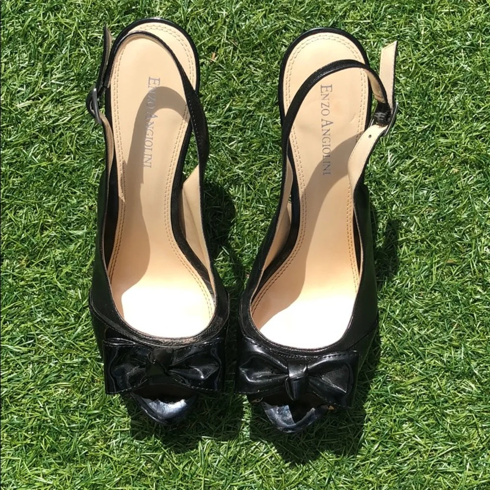 Enzo Angolini black patent peep toe Platforms sz 8